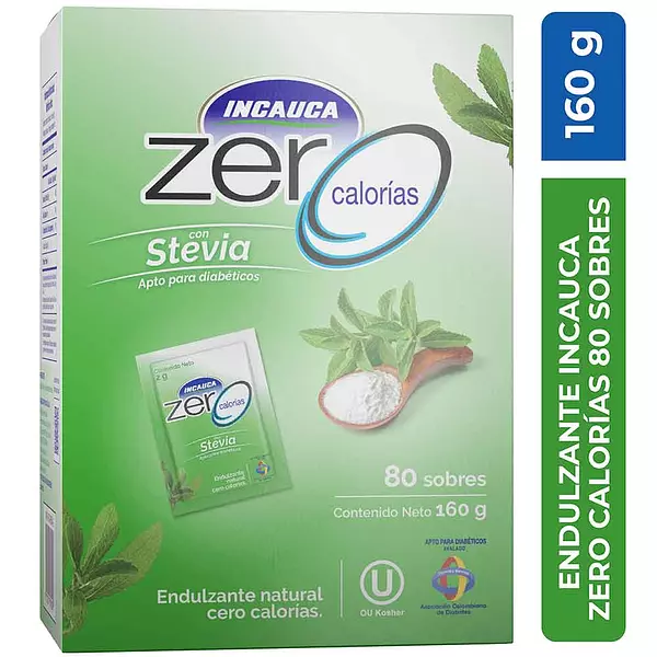 Azúcar Incauca Zero Calorías Stevia 80 Sobres X160g