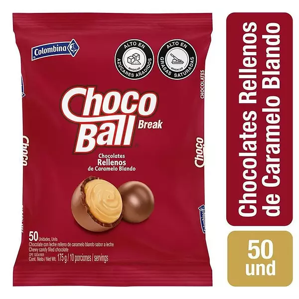 Dulces Chocoball Relleno De Caramelo Blando 50unidades 175g