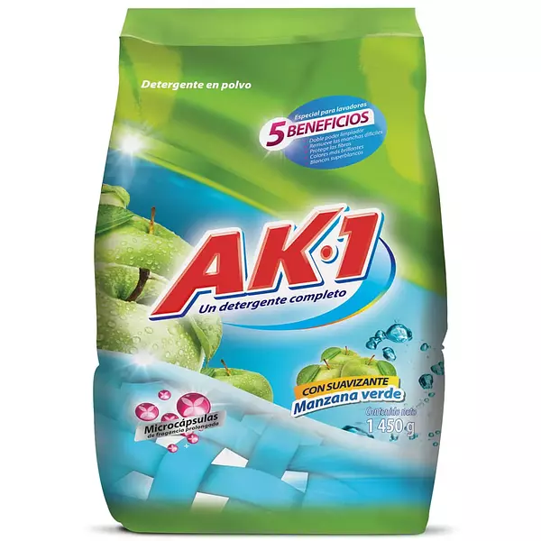 Detergente Ak-1 Con Suavizante Manzana Verde X1450g