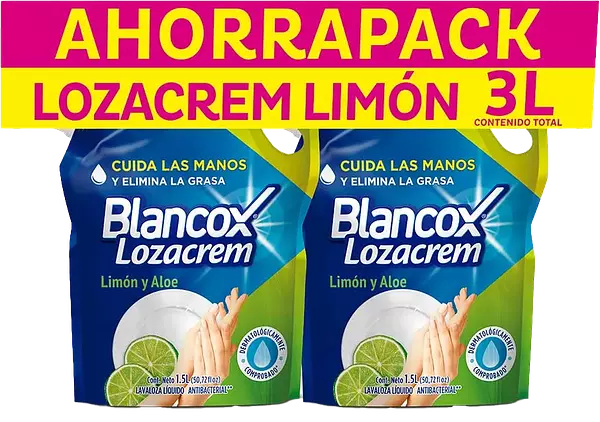 Lavaloza Blancox Lozacream Limon Aloe 2 Unidades X1.5l C/U