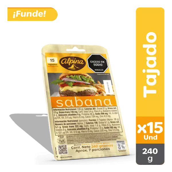 Queso Sabana Alpina 15 Tajadas 240 G