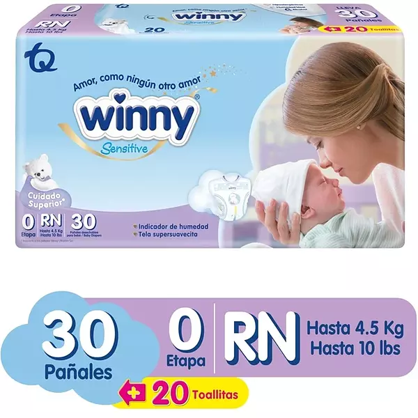 Pañales Winny Sensitive Etapa 0 X30 Unds + Toallitas X10 Und