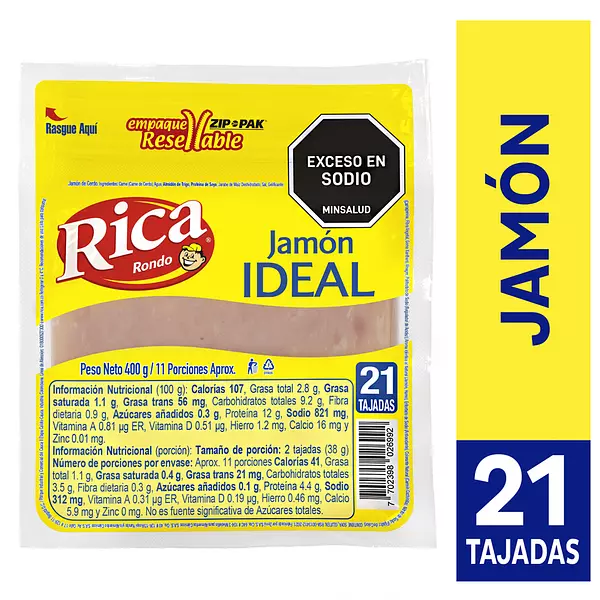 Jamón Rica Ideal 21 Tajadas X400g