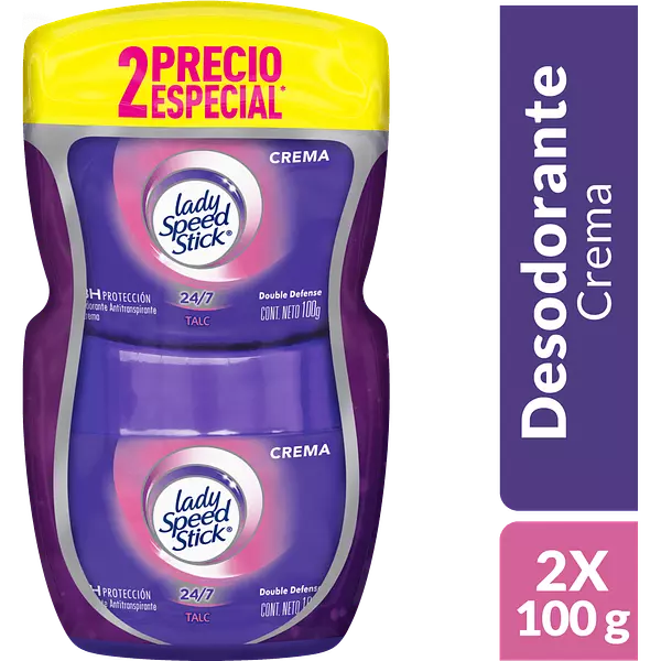 Desodorante Lady Speed Stick 24/7 Talc Crema 2 Unidades 100g