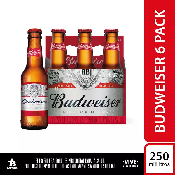 Cerveza Budweiser 6 Und X 250 Ml C/U