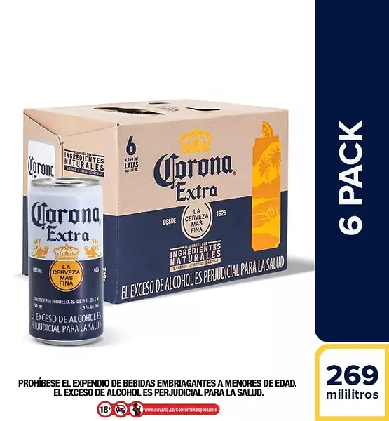 Cerveza Corona Extra Lata 6 Ud. X 269 Ml