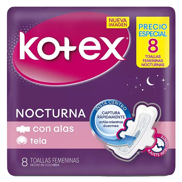 Toallas Kotex Nocturna Con Alas Tela 8 Unidades