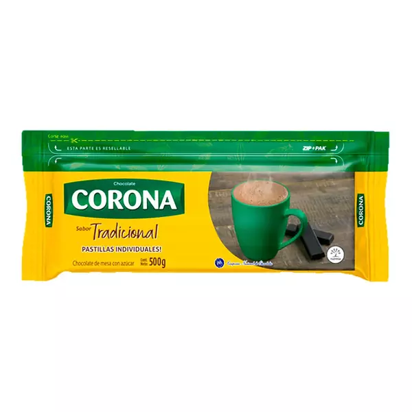 Chocolate Corona Tradicional Zip Pack X 500 Gr