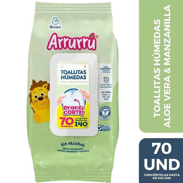 Toallitas Húmedas Arrurú Aloe Vera Y Manzanilla 70 Unidades