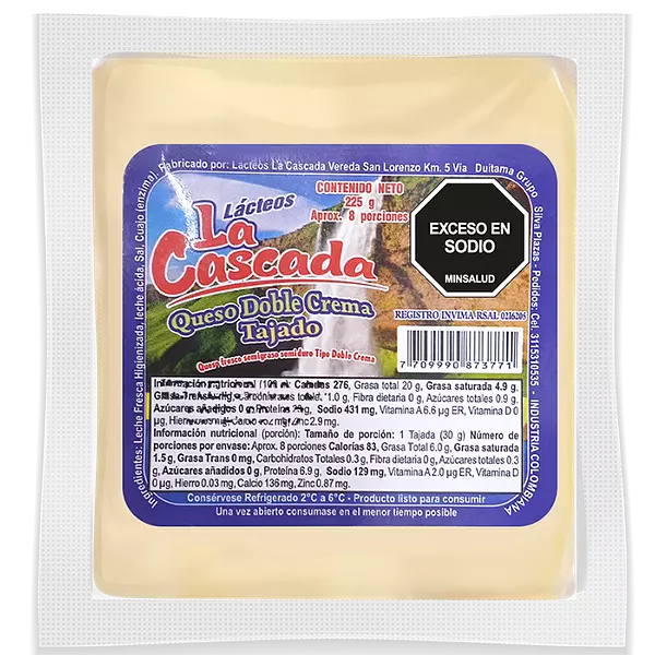 Queso La Cascada Doble Crema Tajado X 225 Gr