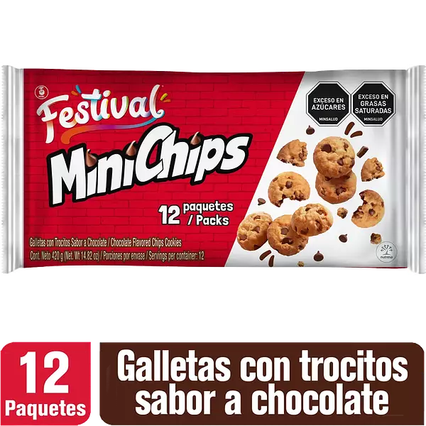 Galletas Festival Minichips Chocolate 12 Paquetes 420gr