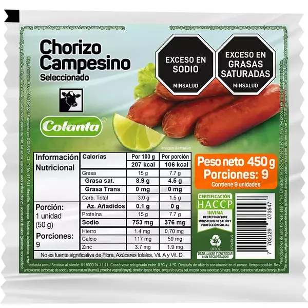 Chorizo Campesino Colanta 450gr