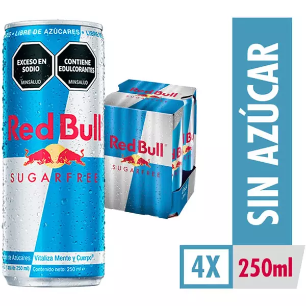 Bebida Energizante Red Bull Sin Azúcar 4 Unidades 250ml C/U