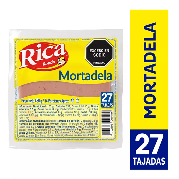 Mortadela Rica 27 Tajadas 450g