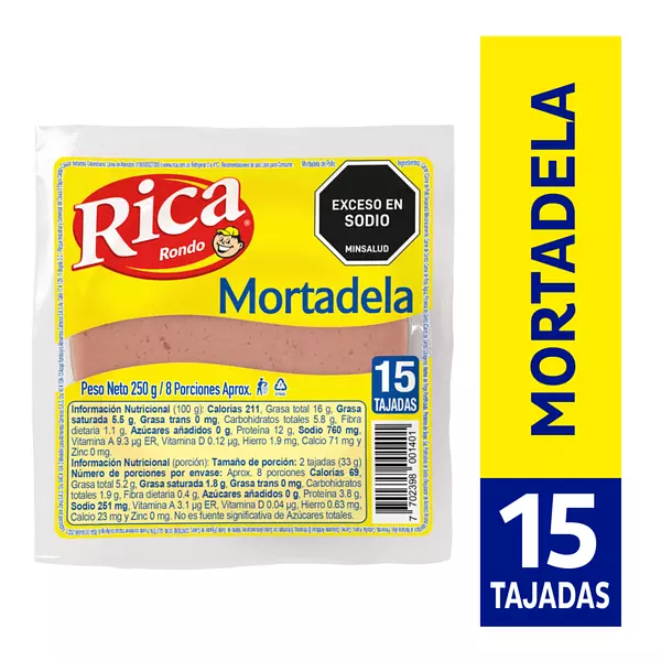 Mortadela Rica 15 Tajadas 250gr