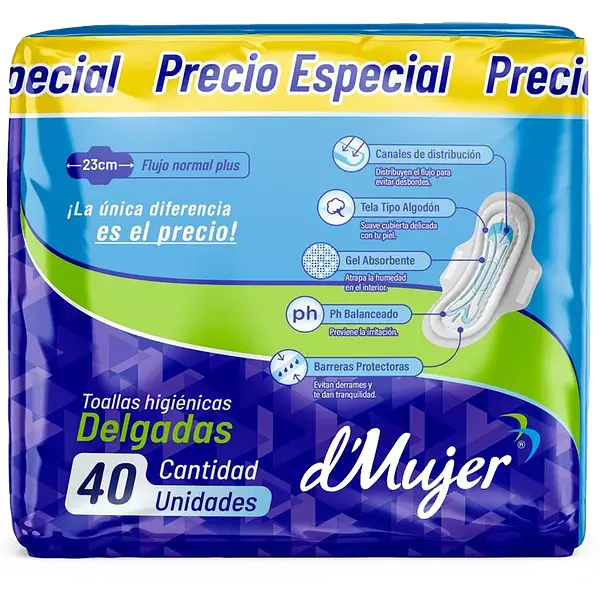 Toalla Higiénica D'Mujer Con Alas Delgada X40 Unds