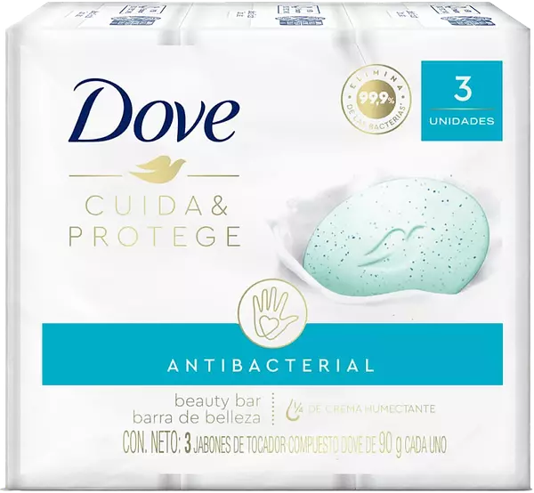 Jabón Dove Antibacterial Cuida Y Protege 3unds 90g