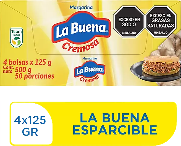 Margarina La Buena Cremosa Bolsa 4 Unidades 125g C/U