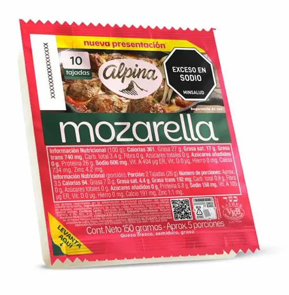 Queso Mozarella Alpina 10 Tajadas X150gr