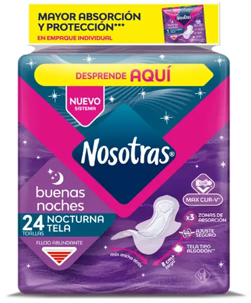 Toallas Higiénicas Nosotras Buenas Noches Tela 24 Unidades