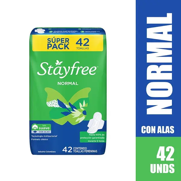 Toalla Higiénica Stayfree Normal Alas 42 Unidades