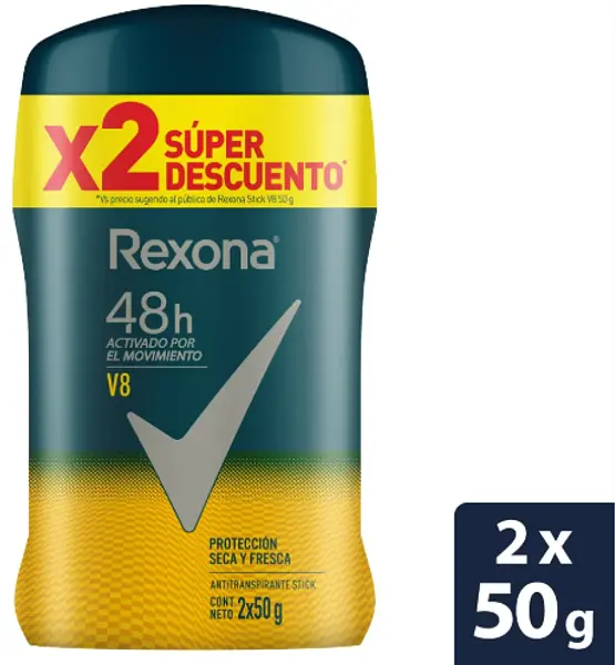 Desodorante Rexona Barra V8 2x50gr