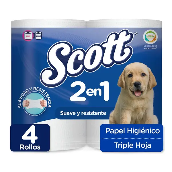 Papel Higiénico Scott 2 En 1 Triple Hoja X 4 Rollos