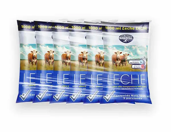Leche Alpina Semidescremada Uht Bolsa 6 Unidades X1000ml