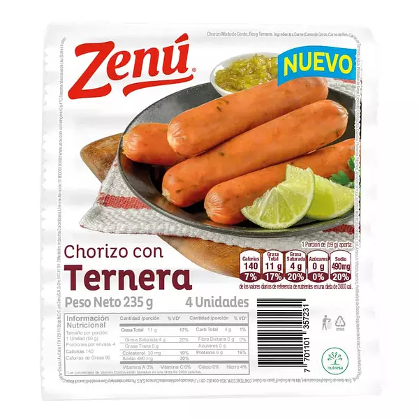 Chorizo Zenu Ternera X235gr X4