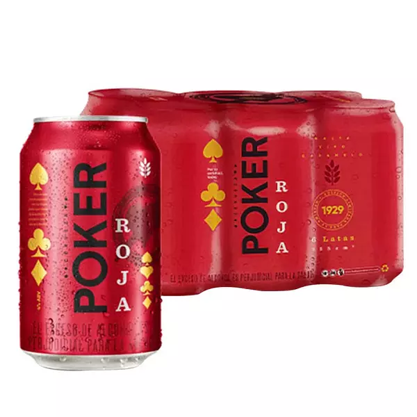 Cerveza Poker 1929 Can 355 X6 Roja