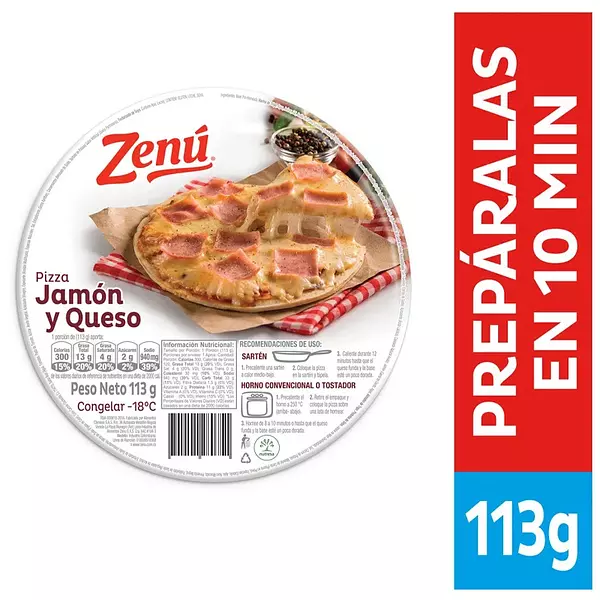 Pizza Zenu Jamon y Queso X113 Gr