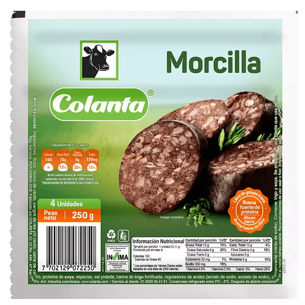 Morcilla Montefrio Colanta X250g