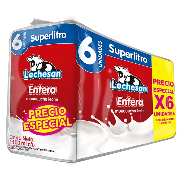 Leche Lechesan Entera 6 Unidades X1100ml C/U