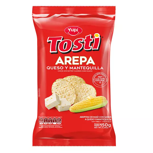 YUPI Tosti Arepa Sabor Queso y Mantequilla 28 gr. - India