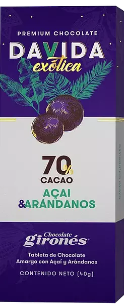 Chocolt Davida 70% Acai Arand 40gr