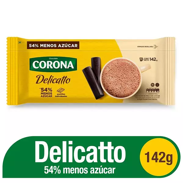 Chocolate Corona Delicatto 142g 54% Menos Azúcar