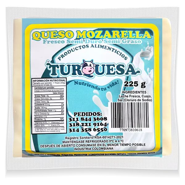 Queso Turquesa Mozarella Entero X 225 Gr