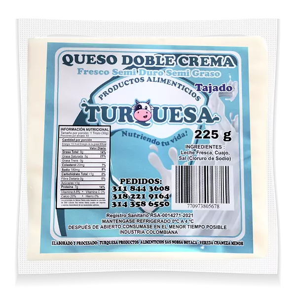 Queso Turquesa Doble Crema Tajado X 225 Gr