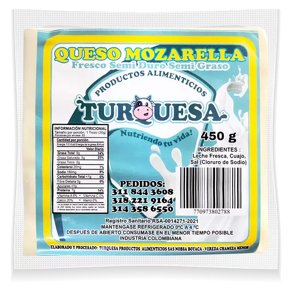 Queso Turquesa Mozarella Entero X 450 Gr