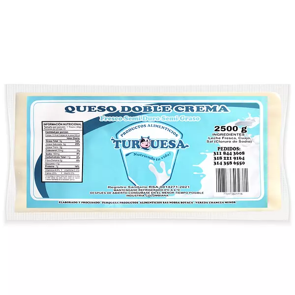 Queso Turquesa Doble Crema Entero Bloque X 2500 Gr