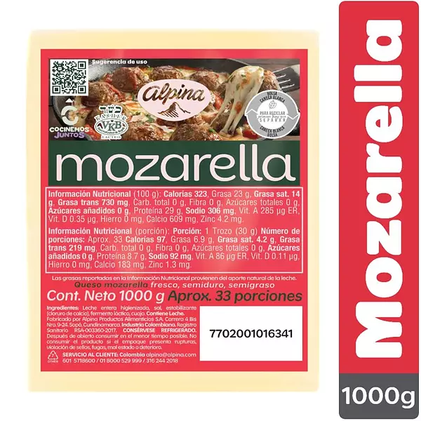 Queso Mozarella Alpina X1000g