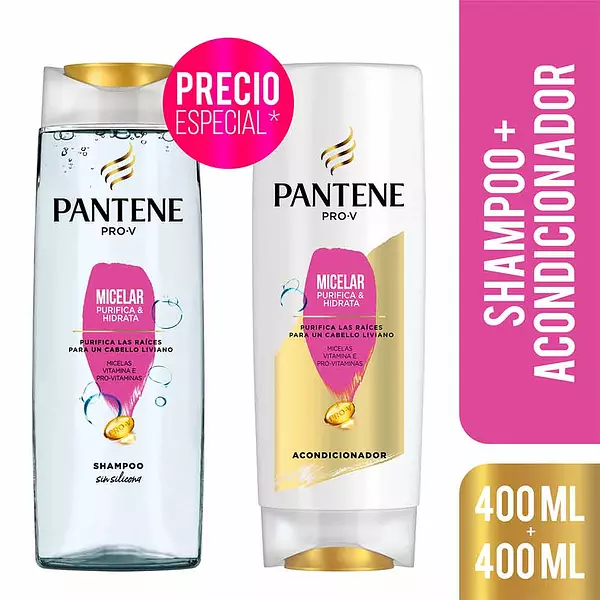 Shampoo Pantene Micelar X400ml + Acondicionador X400ml