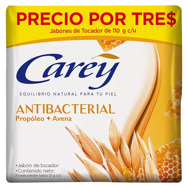 Jabón Carey Avena Antibacterial 3 Unidades 110 Gr