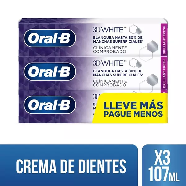 Crema Dental Oral B 3d White 3 Unidades X107ml