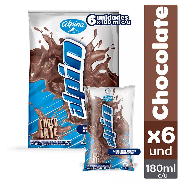 Leche Alpín Chocolate Bolsa 6 Unidades X180ml C/U