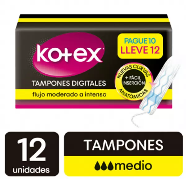 Tampones Digitales Kotex Flujo Medio 12 Unidades