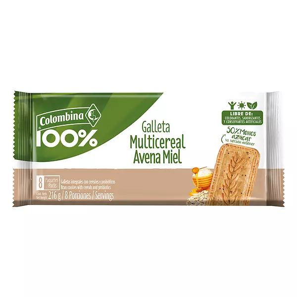 Galleta Colombina 100% Multicereal Avena Miel X8und