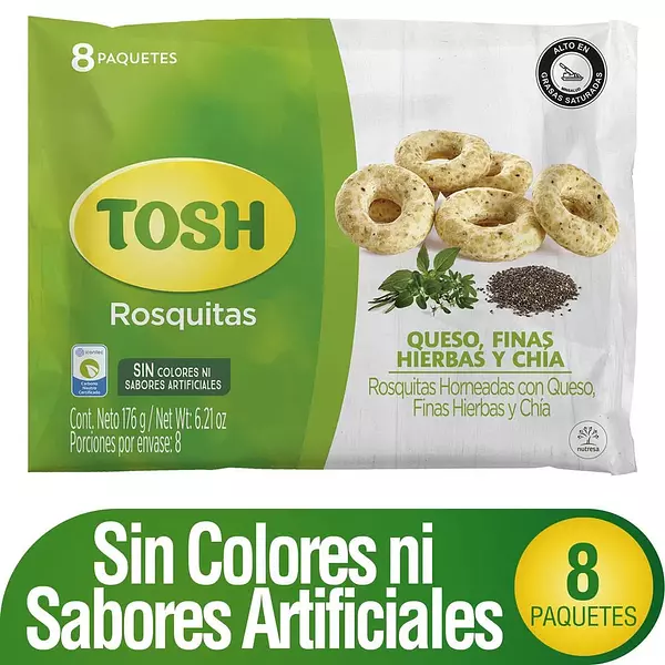 Tosh Rosquitas De Queso, Finas Hierbas Y Chía 176gr