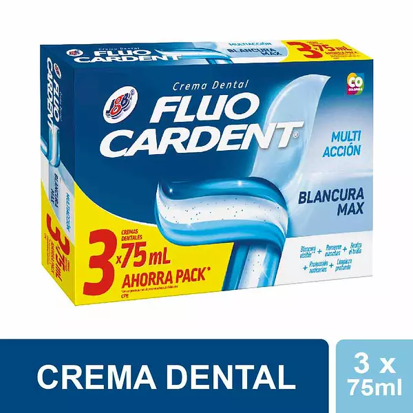 Crema Dental Fluocardent Blancura Max 3 Unidades X75ml