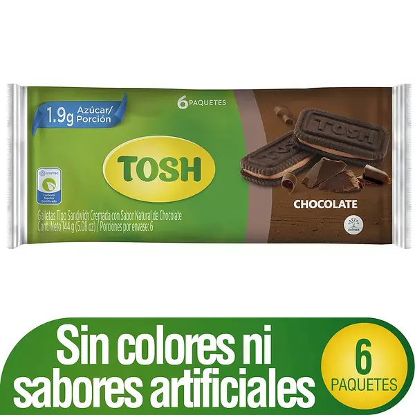 Galletas Tosh Sandwich Chocolate Bolsa X 6 Unidades 144 Gr